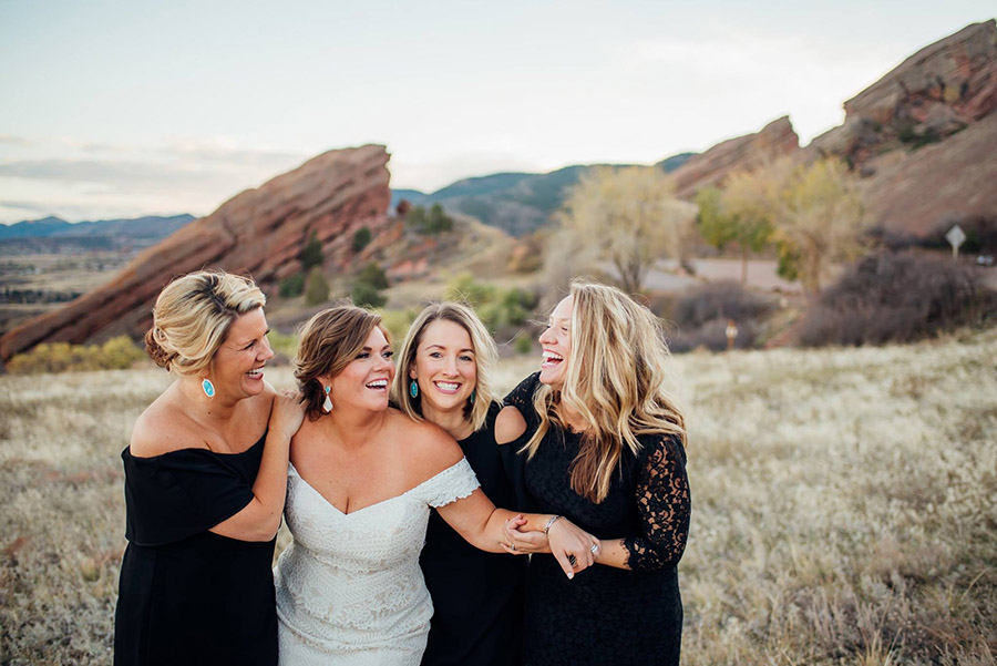 Bride and her bridesmaids at Red Rocks with makeup and hair design by Beauty on Location Studio of Denver, Colorado